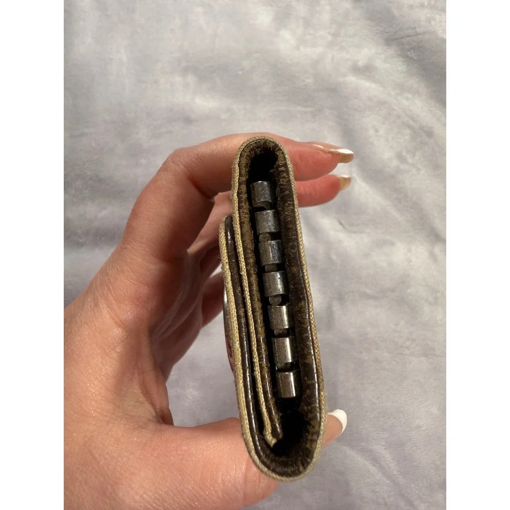 BVLGARI Logomania Canvas‎ Leather Silver Hardware 6-Key Holder Key Ring/Beige